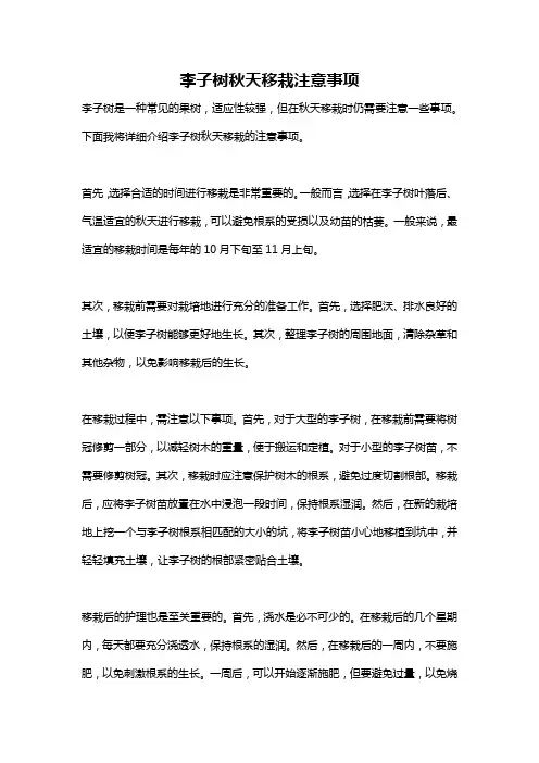 李子树秋天移栽注意事项