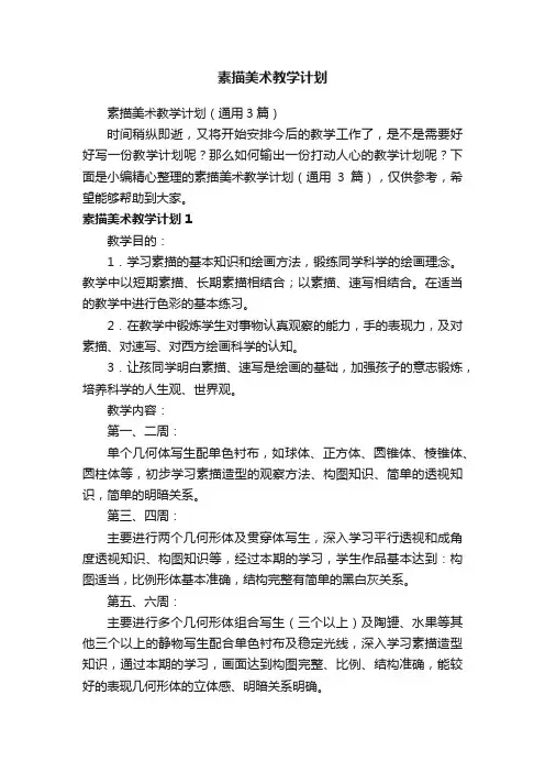素描美术教学计划（通用3篇）