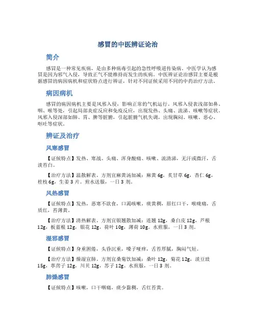 感冒的中医辨证论治