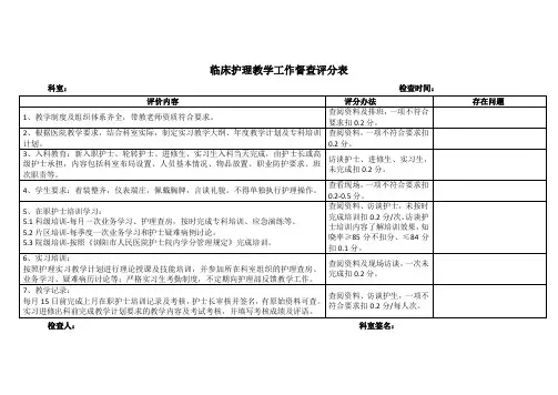 医院教学工作评定表