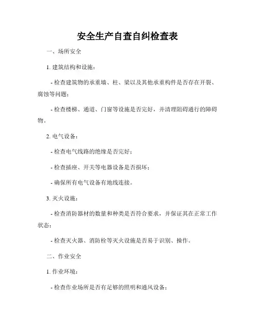 安全生产自查自纠检查表