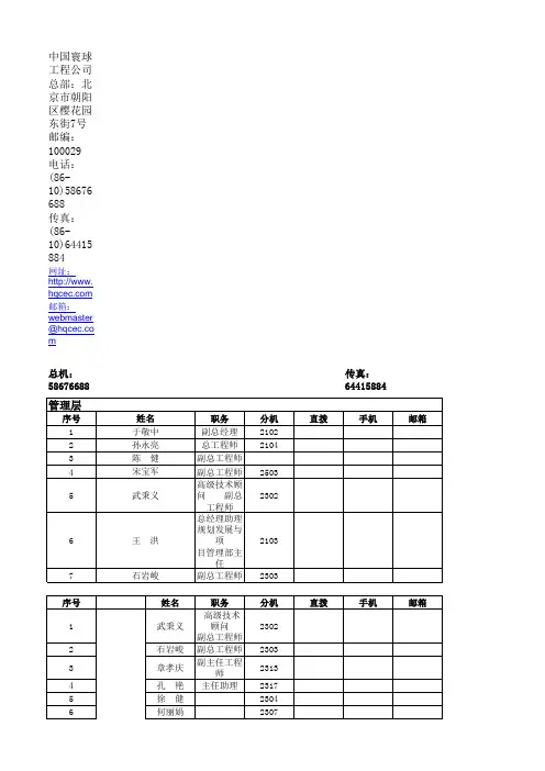 中国寰球工程公司联系表