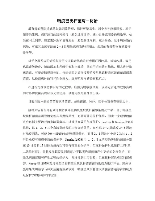 鸭疫巴氏杆菌病―防治