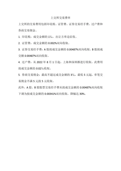 上交所交易费率