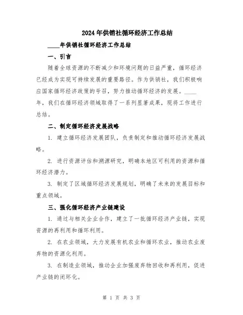 2024年供销社循环经济工作总结