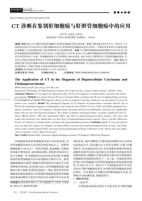 CT 诊断在鉴别肝细胞癌与肝胆管细胞癌中的应用