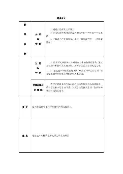 初中物理_第一节   认识浮力教学设计学情分析教材分析课后反思
