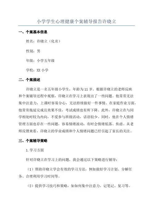 小学学生心理健康个案辅导报告许晓立