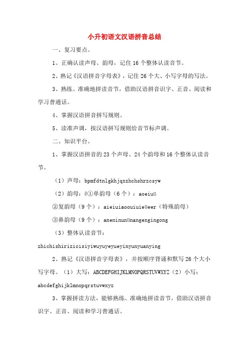 小升初语文汉语拼音总结