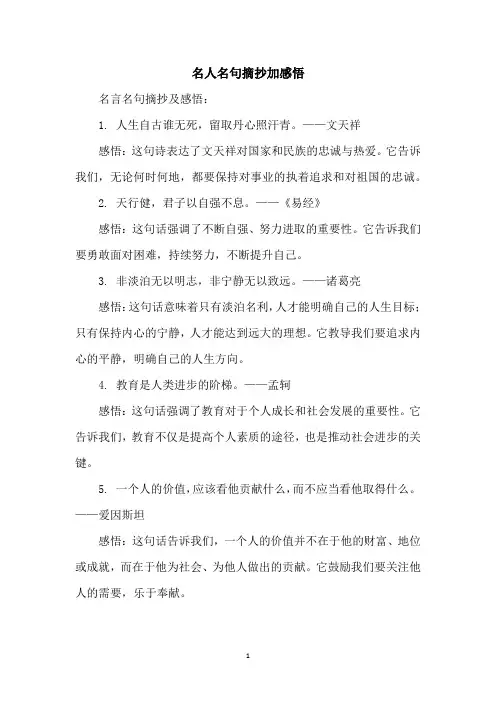 名人名句摘抄加感悟