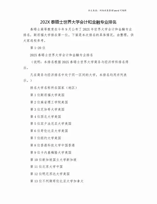 202X泰晤士世界大学会计和金融专业排名.doc