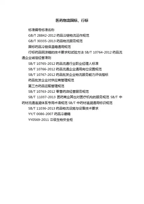 医药物流国标、行标