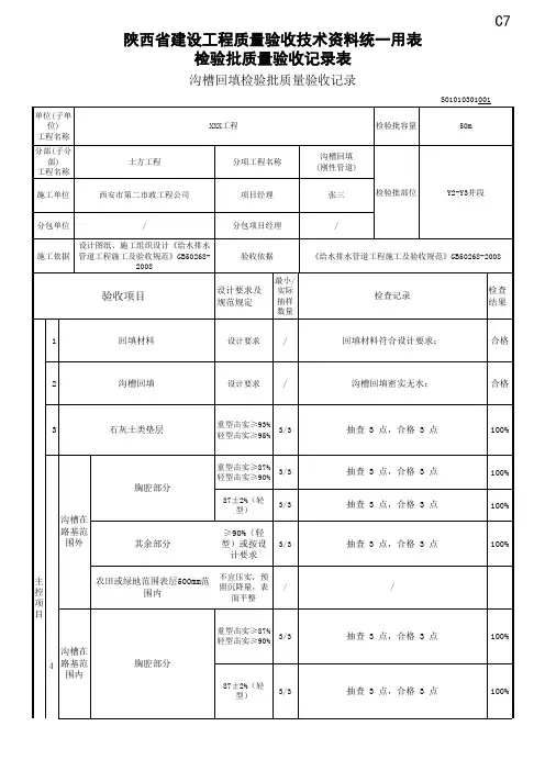 沟槽回填检验批质量验收记录表