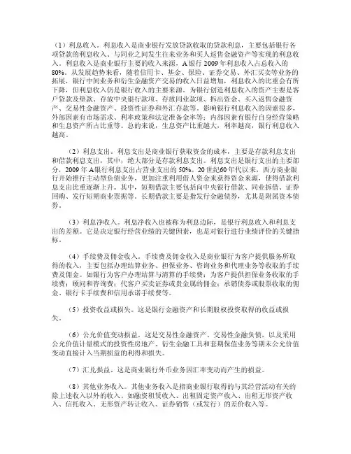 银行利润表项目