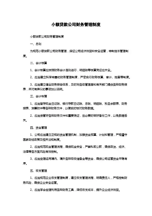 小额贷款公司财务管理制度