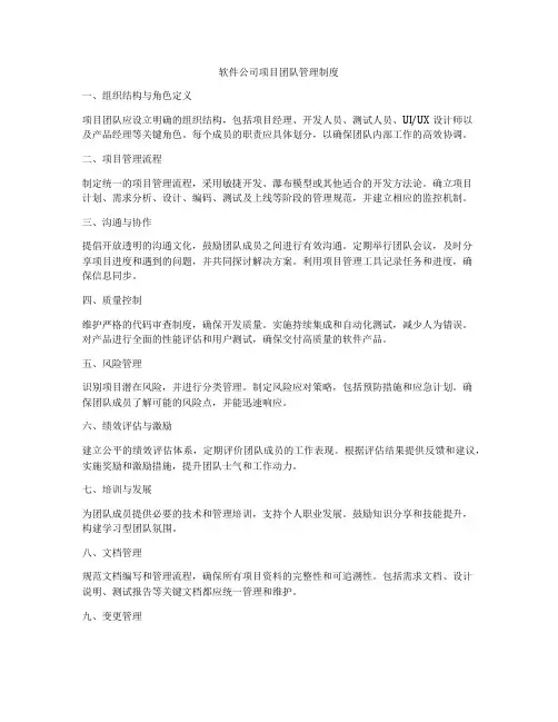 软件公司项目团队管理制度