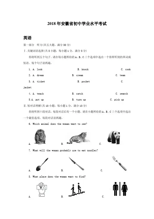 【真题】2018年安徽省中考英语试题及答案解析(Word版)
