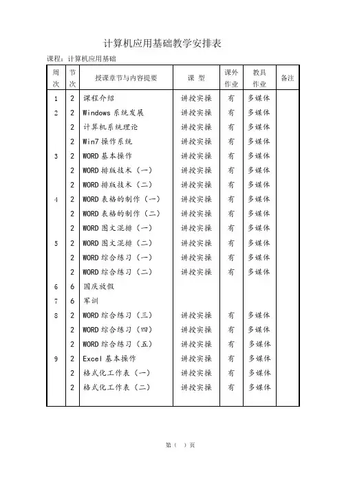 计算机应用基础教学安排表