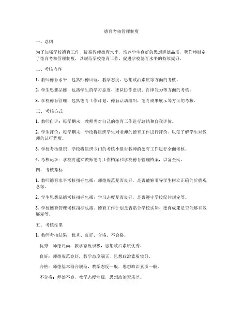 德育考核管理制度