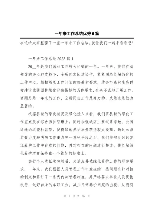 一年来工作总结优秀6篇