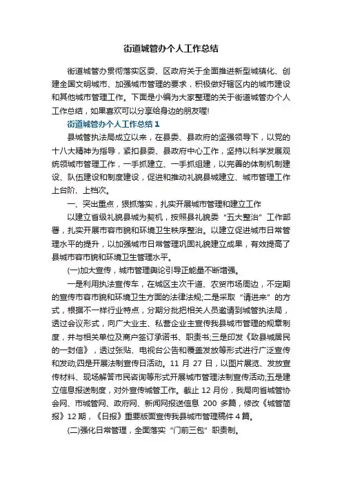 街道城管办个人工作总结5篇