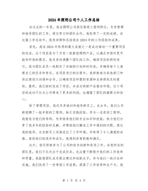 2024年照明公司个人工作总结（2篇）