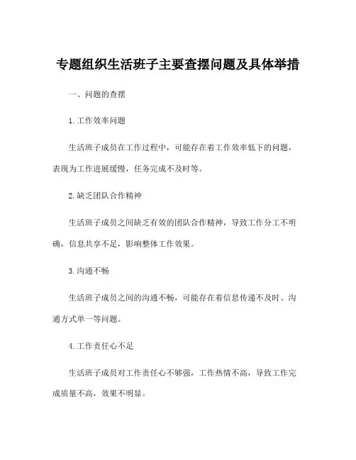 专题组织生活班子主要查摆问题及具体举措