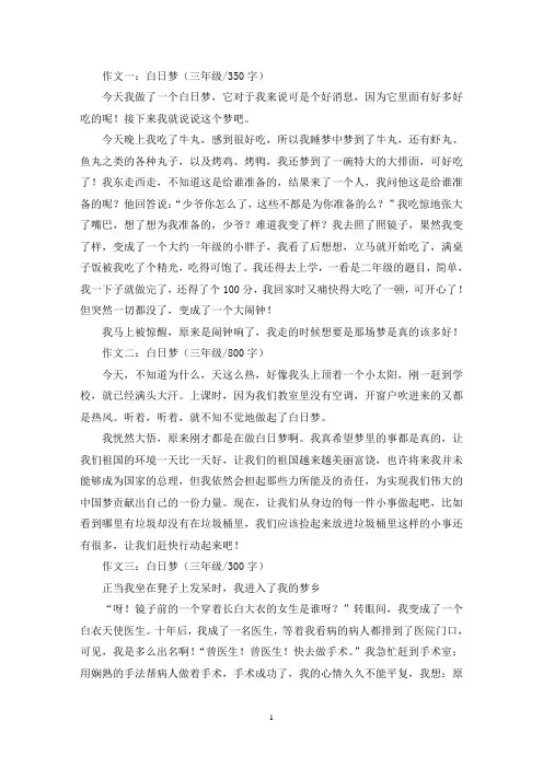 精选白日梦三年级作文5篇