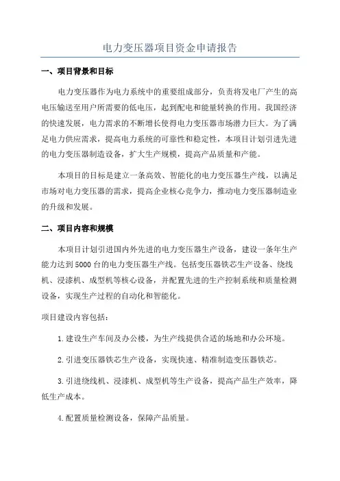 电力变压器项目资金申请报告