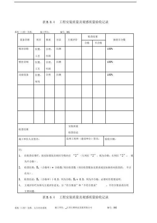 工程安装质量观感质量验收记录