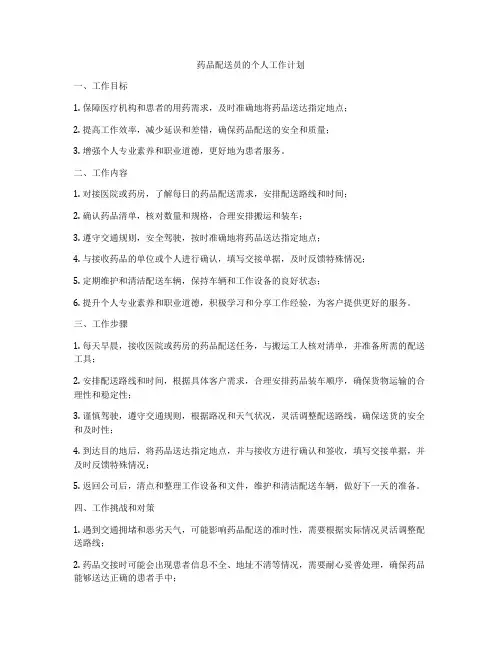 药品配送员的个人工作计划
