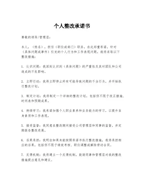 个人整改承诺书