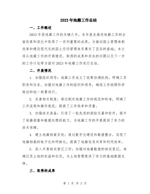 2023年地籍工作总结