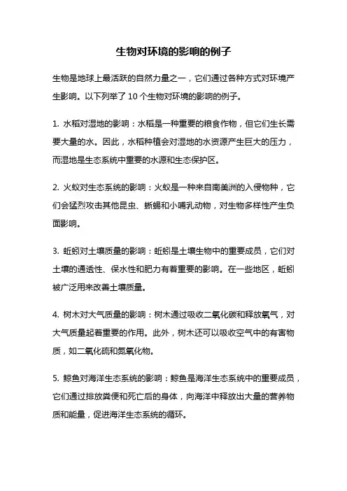 生物对环境的影响的例子