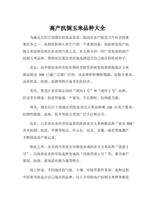 高产抗倒玉米品种大全