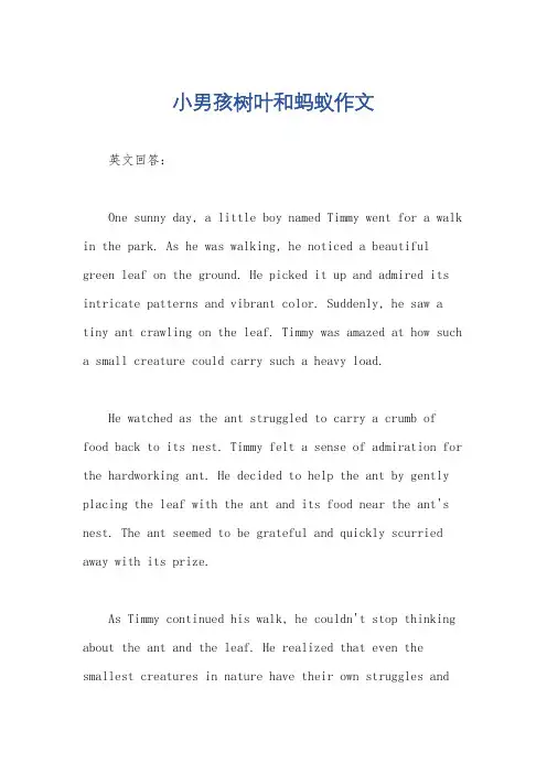 小男孩树叶和蚂蚁作文