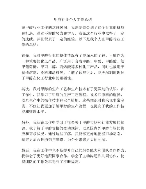 甲醇行业个人工作总结