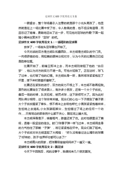 足球作文600字优秀范文5篇_初一作文_