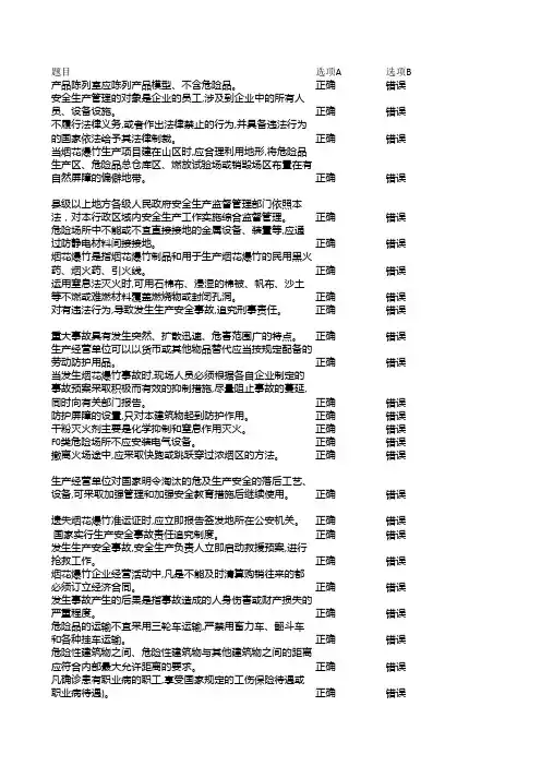 安全生产考试试题库危化品(烟花爆竹)