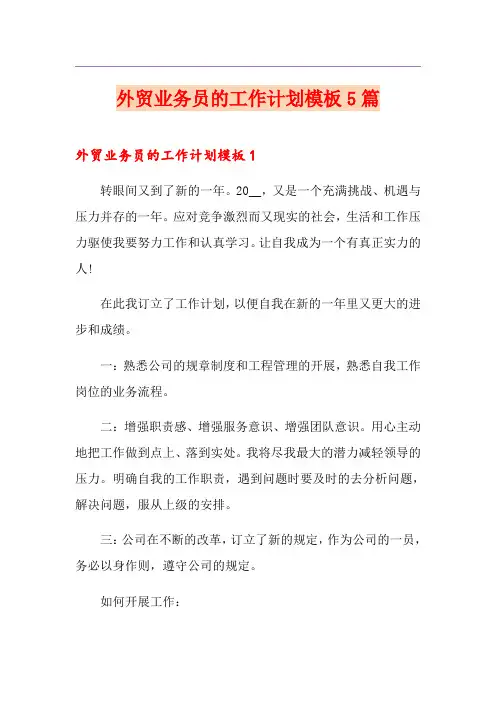 外贸业务员的工作计划模板5篇