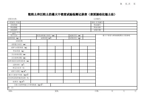 粗粒土和巨粒土的最大干密度试验记录表(表面振动仪湿土法)
