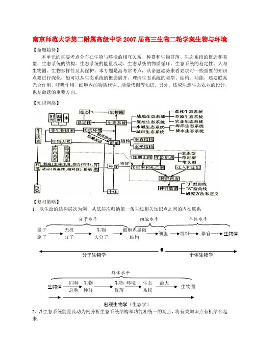 南京师范大学第二附属高级中学2007届高三生物二轮学案生物与环境 新课标 人教版