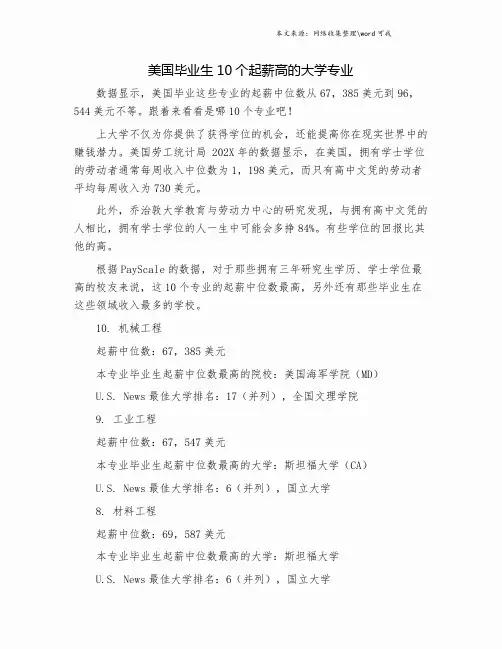 美国毕业生10个起薪高的大学专业.doc