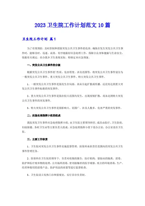 2023卫生院工作计划范文10篇