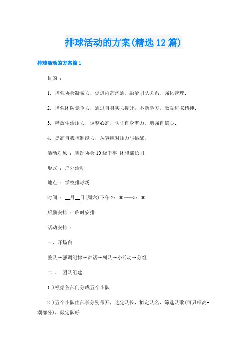 排球活动的方案(精选12篇)