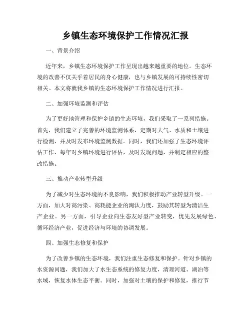 乡镇生态环境保护工作情况汇报
