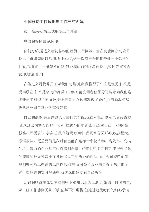 【范文】中国移动工作试用期工作总结两篇