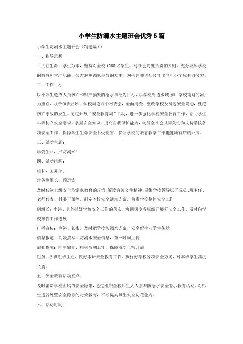 小学生防溺水主题班会优秀5篇