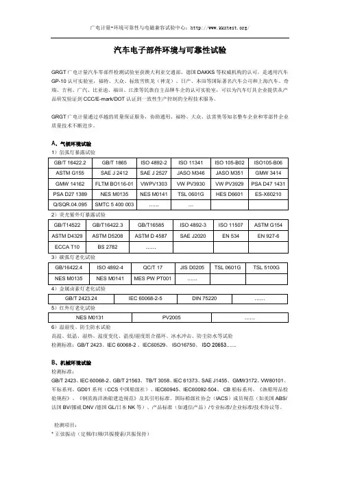 汽车零部件环境可靠性试验项目及标准解析