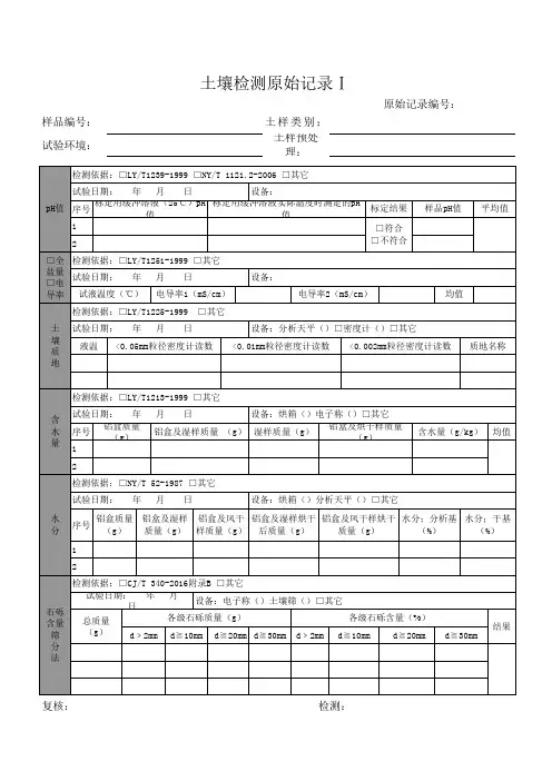 园林绿化土壤检测原始记录Ⅰ